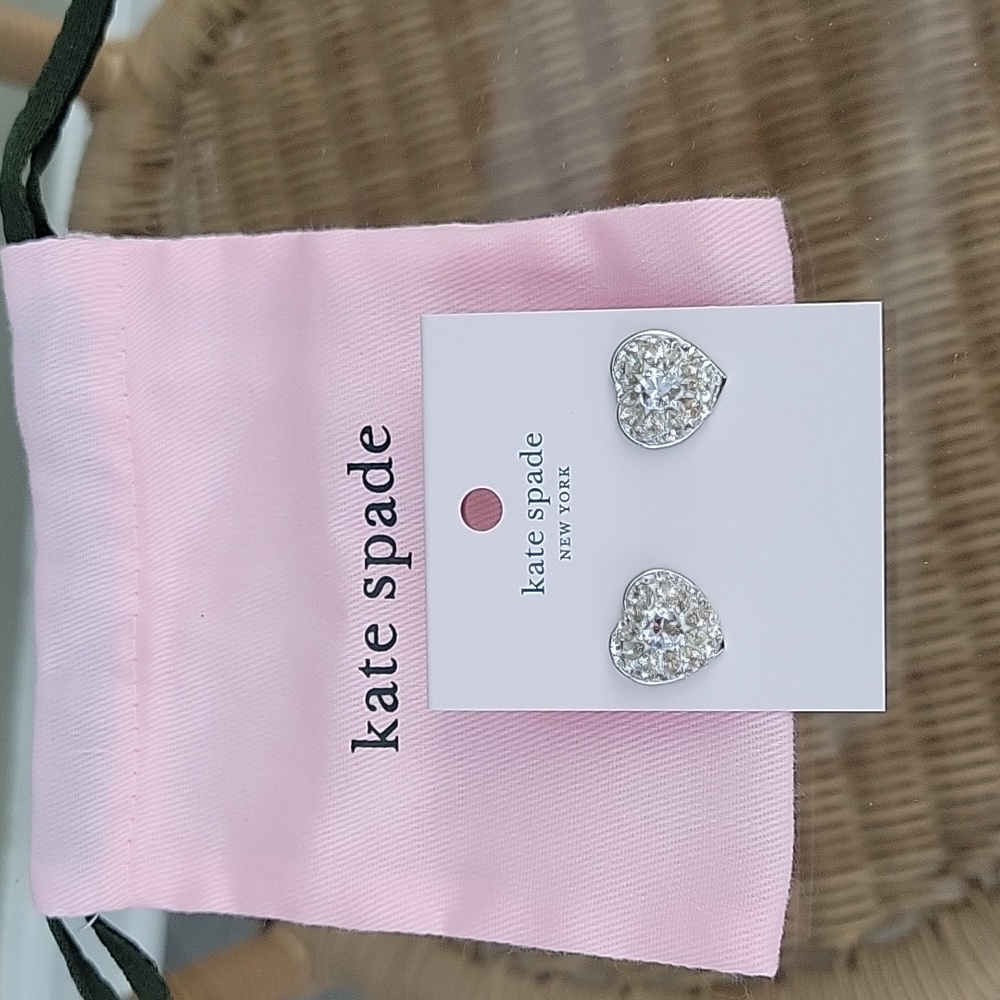 Kate Spade clear silver pave heart studs